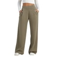 thumbnail image 2 of Women's Stretchy Pull On Elastic Waist Pants with Pockets, Casual Solid Trousers, Lightweight Straight Leg Lounge Bottoms, Comfortable Work Travel Capris, Soft Polyester | TruHer,Khaki L, 2 of 7