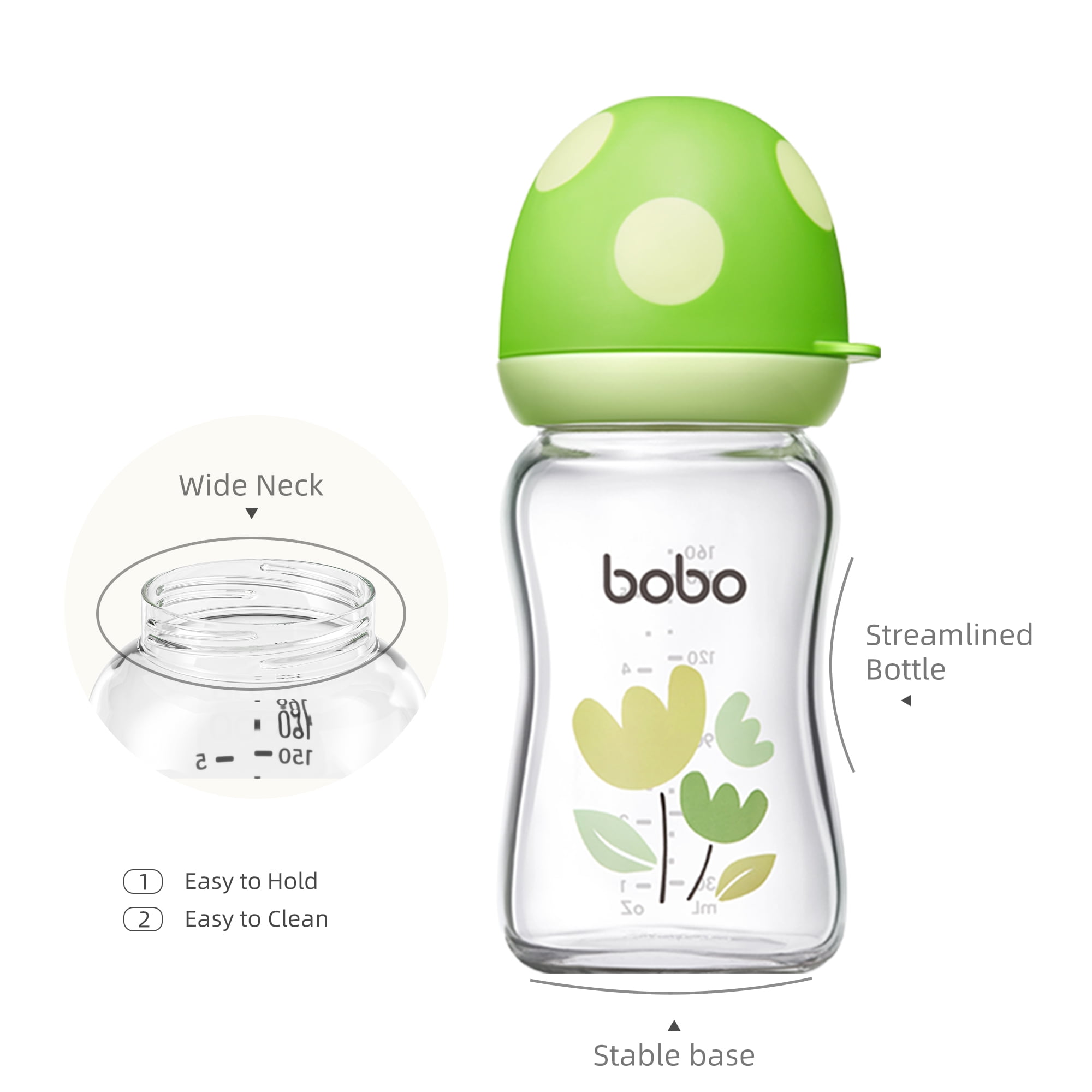 YOHKOH Natural Baby Bottles Sets with Level S Nipple,0m+(5.4oz (Pack of 4)Green)