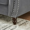 thumbnail image 6 of 67" Chesterfield Loveseat with Wood Legs and Nailhead Armrest, Velvet Upholstered Couch with Crystal Buckles Backrest, Tufted Mid Century Modern Cloud Sofa for Living Room, Bedroom, Apartment, Grey, 6 of 7