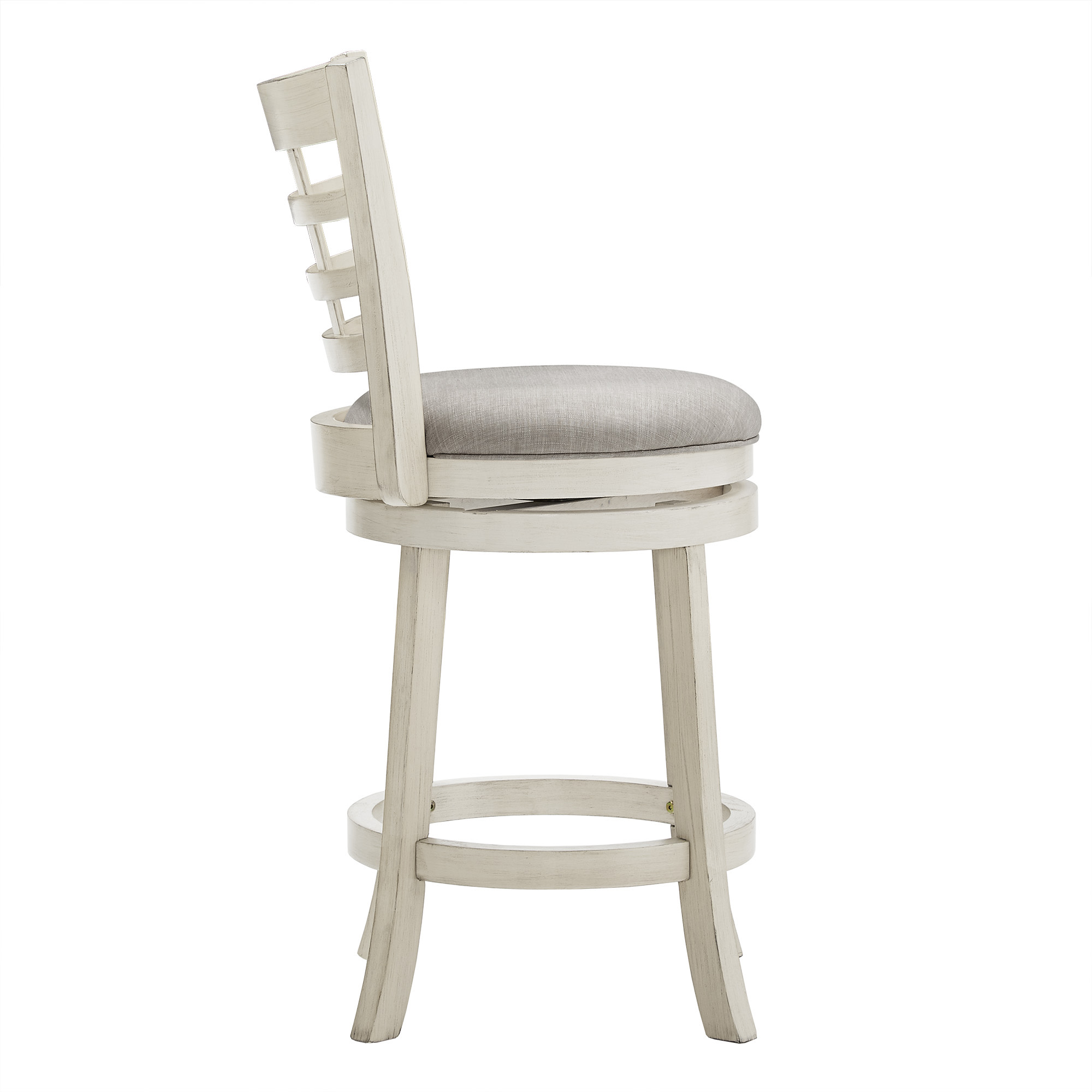 Weston Home Shapel Window Back 24"H Swivel Counter Height Stool, Antique White Finish, Grey Linen