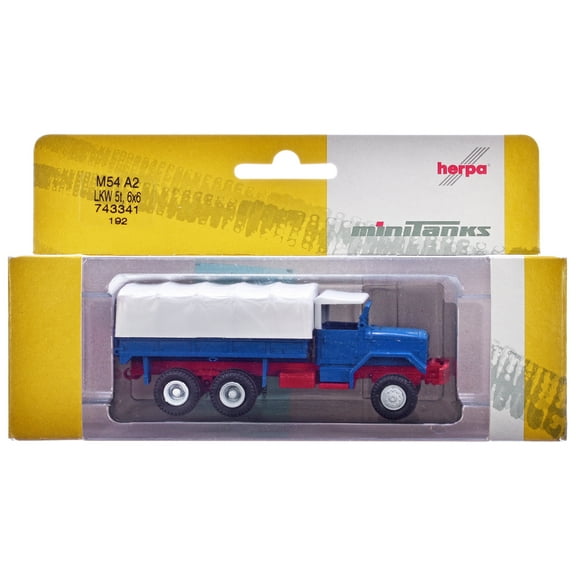 Am General M54 6X6 5/10 Ton Truck Blue with White Top 1/87 (HO) Plastic Model Car by Promotex