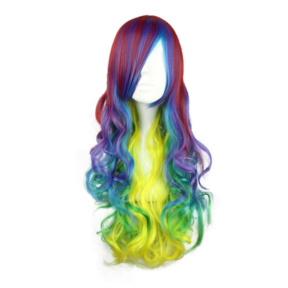 Unique Bargains Wigs for Women 28" Multicolour Curly Wig with Wig Cap