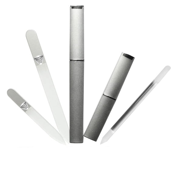 3 Piece Glass Manicure Nail Care Kit in Silver by Bona Fide Beauty