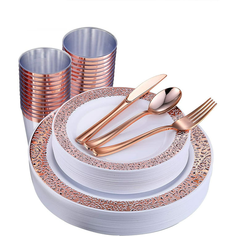 180-Piece Rose Gold Plates & Dinnerware Set - Large & Small Rose Gold -  Chateau Fine Tableware