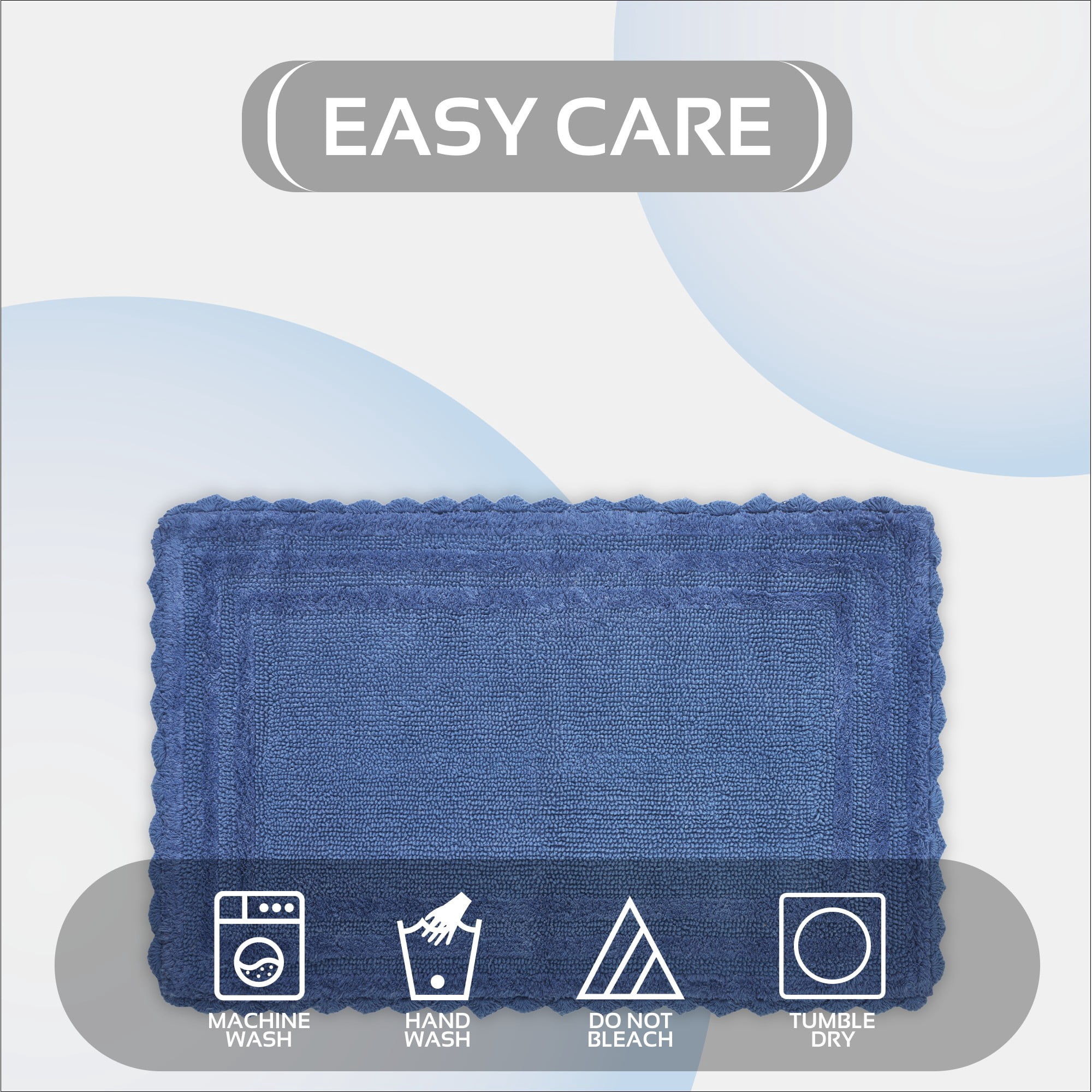 Better Trends 21" x 34" Bathroom Rug – 100% Cotton, Extra Soft Tufted Reversible Bath Mat, Water-Absorbent, Machine Washable (Blue) Lilly Crochet Collection