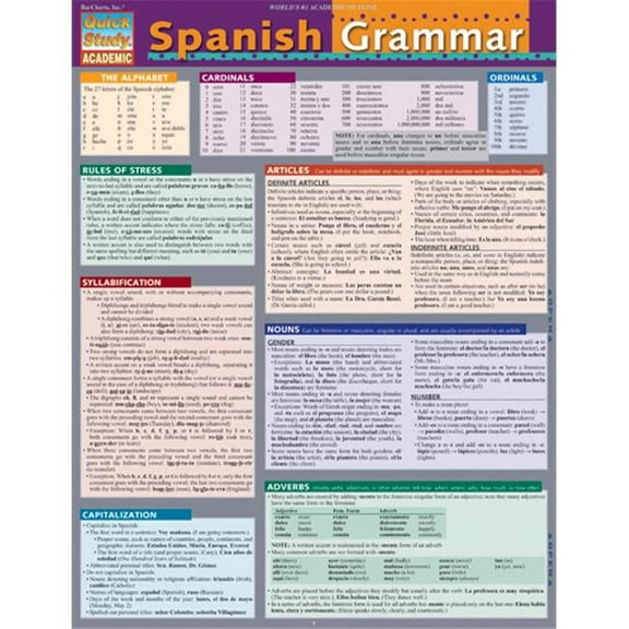 BarCharts Spanish Grammar Quickstudy Easel