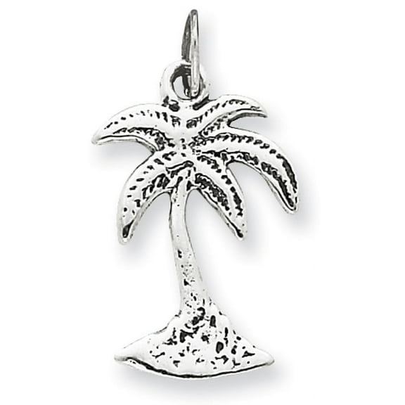 925 Sterling Silver Solid Textured Polished back Palm Tree Charm 22x12mm Wide Pendant Necklace for Women