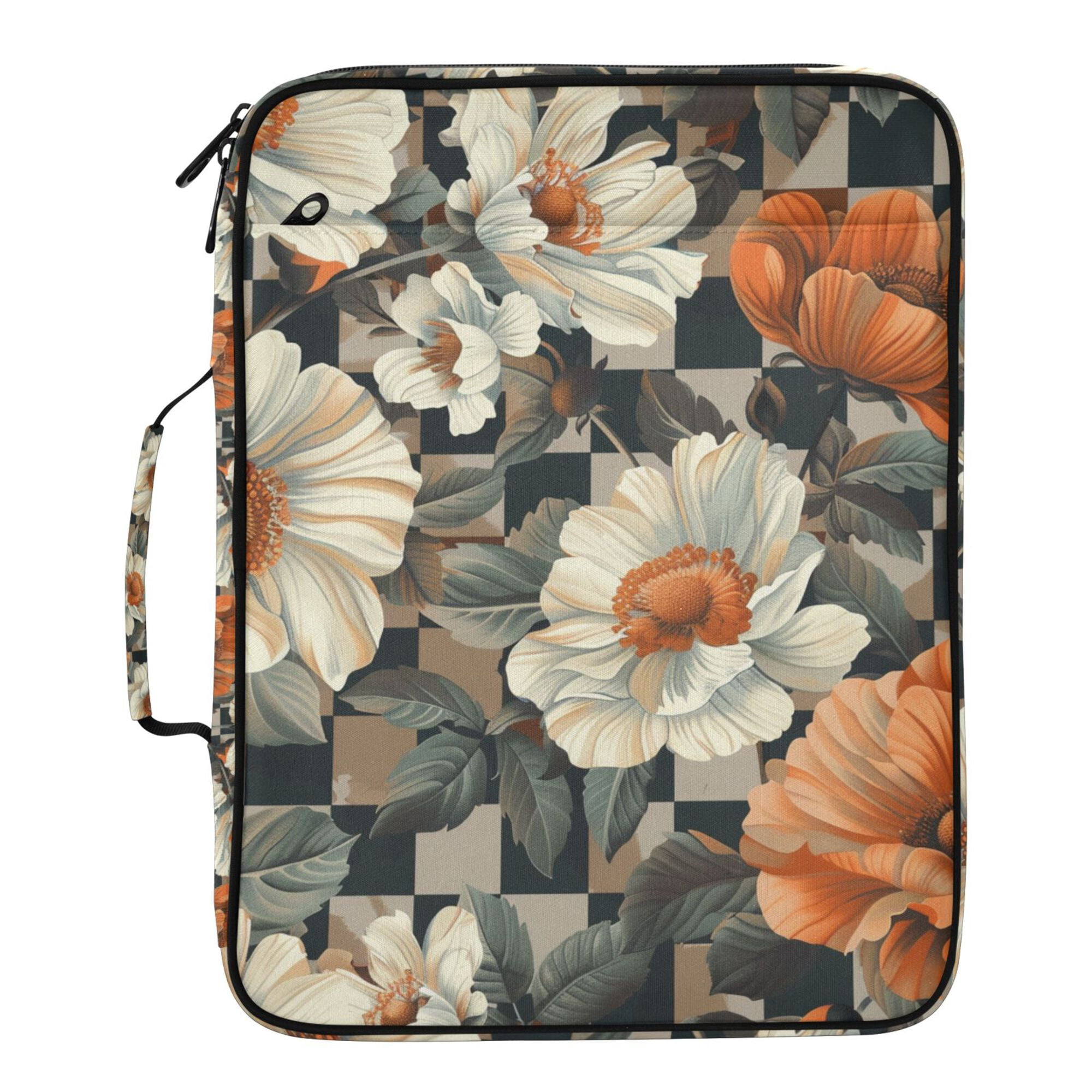 FORMRS Accordion File Folder A4 Size 7-Pocket Expanding Document Organizer Bag with 3 Ring Binder, Gray Floral Pattern