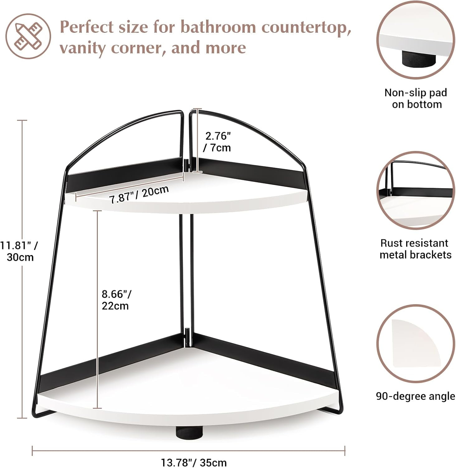 Puricon 2-Tier Wood Countertop Organizer Bathroom Sink Corner Shelf -White