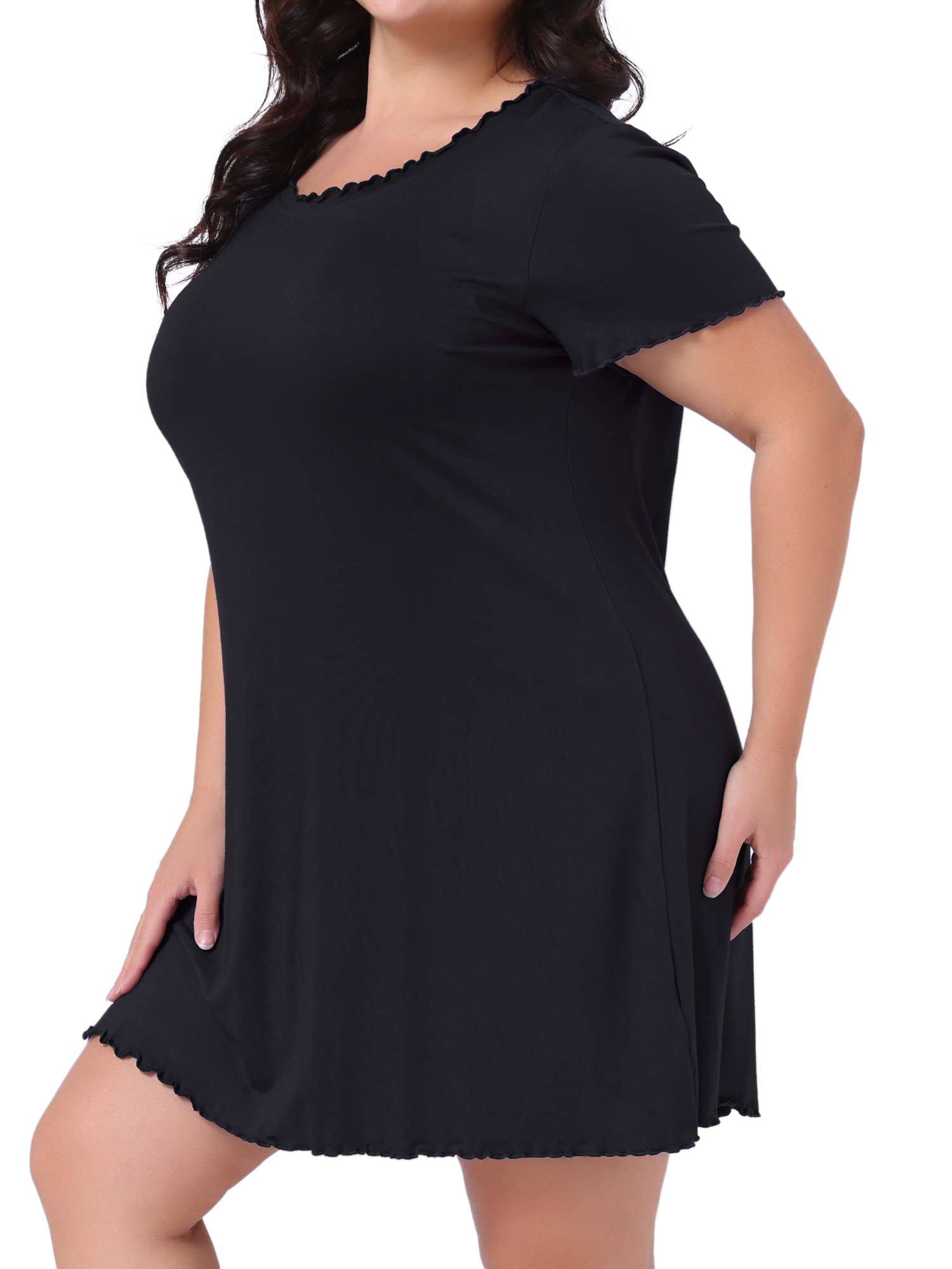 DARING DIVA Women's Plus Size Short Sleeve Ruffle Casual Nightgown 3X Black