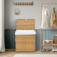 thumbnail image 3 of edx Laundry Basket with Lid, 110 L Hand-Woven Pp Rattan Laundry Basket with Compartments & Handles, Foldable, Removable Liner, Natural, 3 of 9