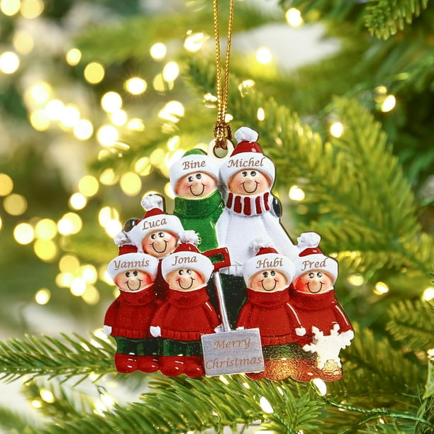 Adornos colgantes de madera personalizados para Navidad 2024, decoración de árbol genealógico con 2 a 8 nombres, regalos personalizables para pareja y familia (7 personas)