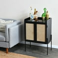 thumbnail image 3 of Creative Co-Op Solid Wood Bar Cabinet with Metal Legs and Woven Cane Doors, Black and Natural, 3 of 10