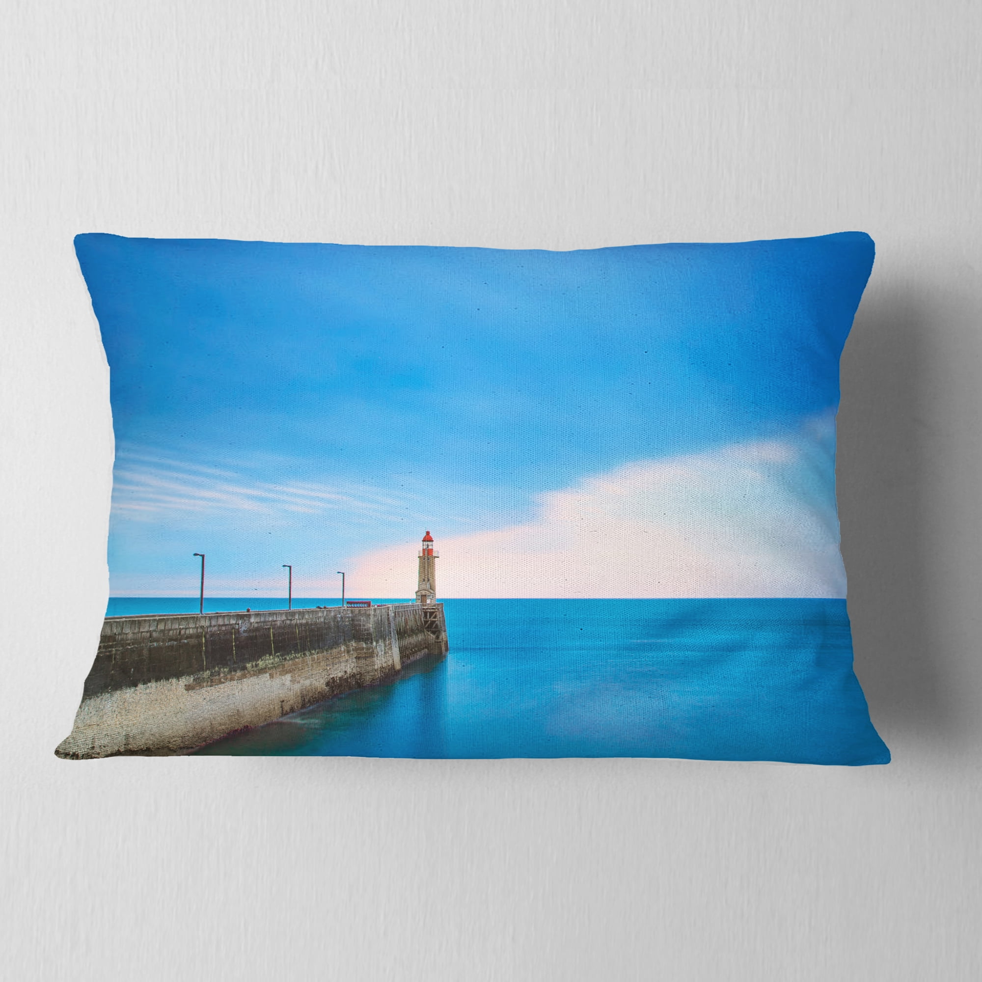 Designart Pier and Lightour in Sunset - Seascape Throw Pillow - 12x20