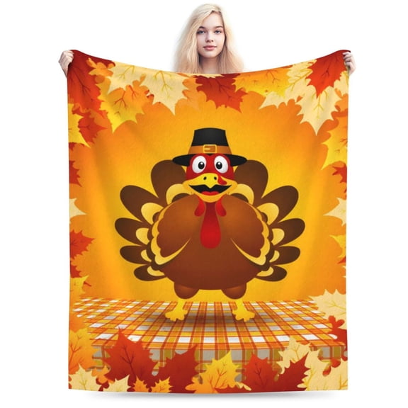 Thanksgiving Turkey Pattern Blanket Autumn Harvest Throw Blanket Cozy Soft Home Decor Gift for Family Friends 50x40