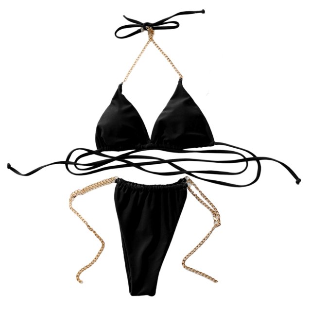 E8BF-Conjunto de Bikinis para mujer, traje de baño de Color sólido con cordones, Tanga, bañadores sexis con pecho pequeño, traje de baño envolvente
