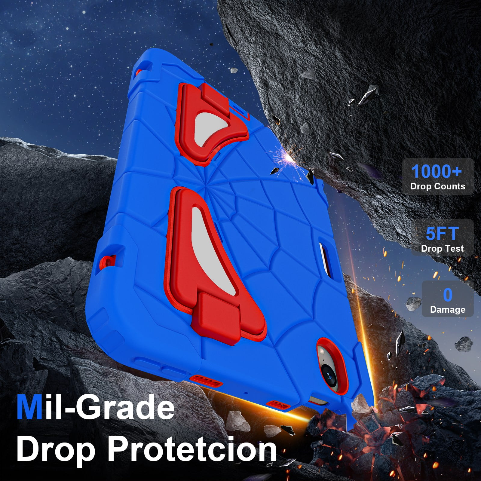 ELEHOLD Kids Friendly Case For iPad Air 11-inch M3 (2025) / M2 (2024), Heavy Duty Shockproof Rugged Protective Case with Pencil Holder Foldable Kickstand for Boys Children Case, Blue+Red