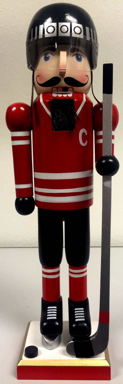 Red Hockey Player Wooden Christmas Nutcracker 14 Inch Sports Decoration