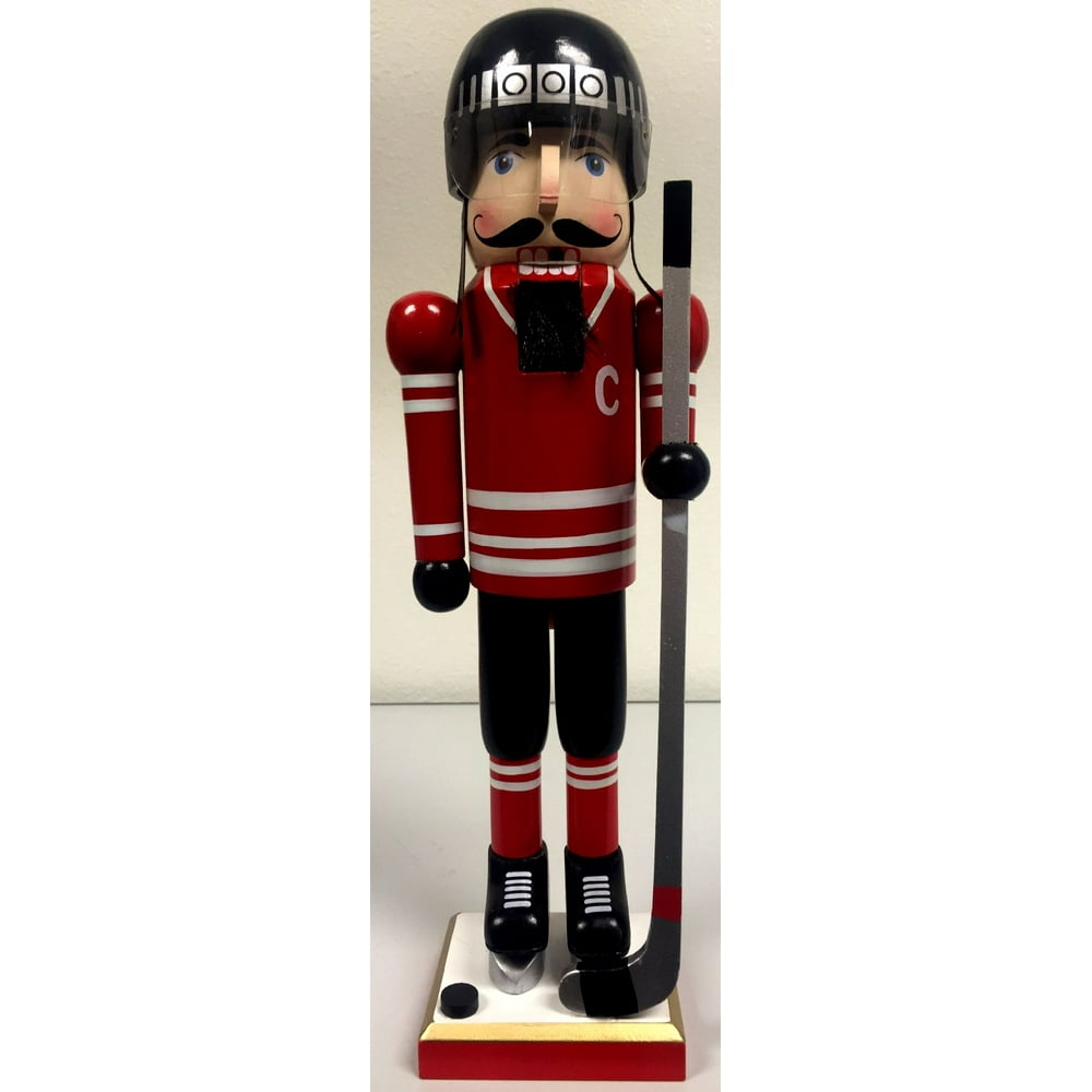 Red Hockey Player Wooden Christmas Nutcracker 14 Inch Sports Decoration