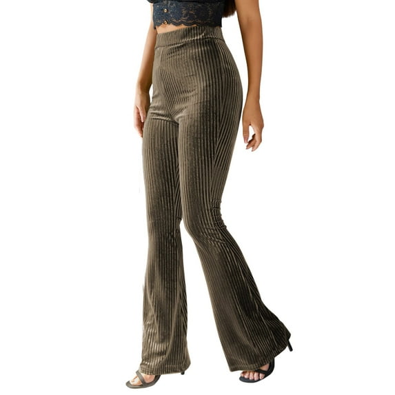 Qiylii Women's Flare Velvet Pants High Elastic Waist Velour Bell Bottom Bootcut Yoga Pants Tummy Control Workout Trouser