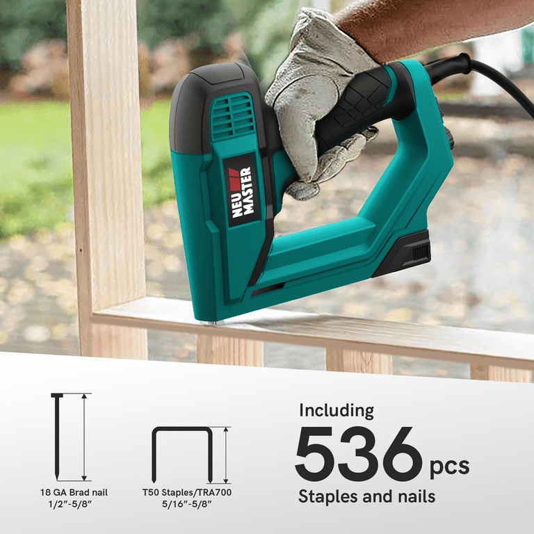 NEU MASTER Brad Nailer Electric Nail Gun Staple Gun for DIY Project of Upholstery Carpentry and Woodworking Including Staples and Nails