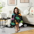 thumbnail image 4 of Wearable Blanket,Black Dinosaurs Speech Bubbles Pattern Hooded Wearable Flannel Blanket for Adults & Teens,Winter Poncho Shawl Wrap Cape Cozy Anti-Pill,60"x80", 4 of 5