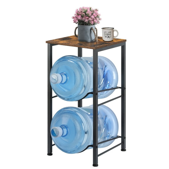 2 - Tier Metal Water Jug Rack with Wooden Top: Space - Saving, Sturdy Storage for Large Water Bottles