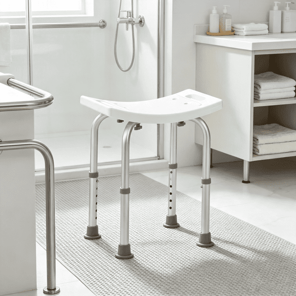 Shower Chair, Adjustable Height Shower Stool with Built-in Handles, Non-Slip Bath Bench Seat for Inside Shower or Tub, 350 lbs Capacity, for Elderly, Disabled & Handicap