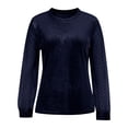 thumbnail image 2 of Craaazy Women's Solid Color Elegant Metallic Velvet Mesh Splicing Crewneck Long Sleeve Tops Gifts, 2 of 6