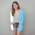 thumbnail image 2 of Cute Cardigan for Girls New Girls Open Front Cardigan Fashion Color Block Casual Long Sleeve Jacket Lightweight Fall Outwear with Pockets Blue 160, 2 of 6