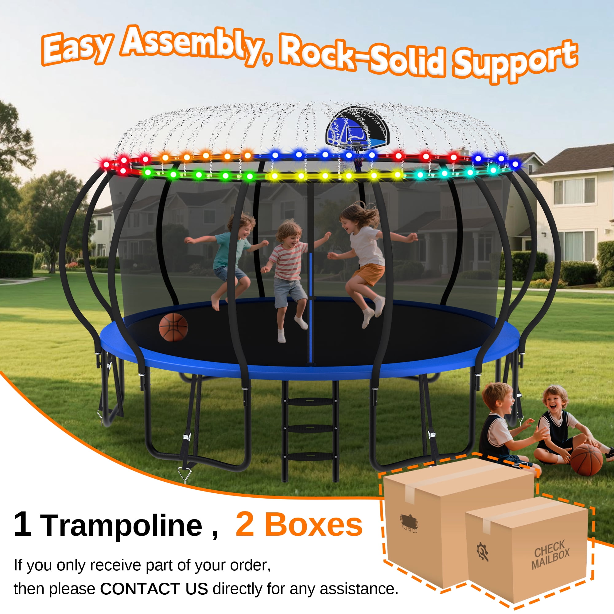 DeepRoar 2026 Upgraded 10FT Trampoline for Kids, Heavy Duty 1000LBS Outdoor Trampoline Set with Enclosure, Basketball Hoop, Light and Sprinkler, Recreational Trampolings for Backyard