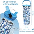 thumbnail image 3 of 30 oz Shark Flip Straw Tumbler with Top Handle for Shark Lover Insulated Resuable Vacuum Tumbler with Flip Straw and Handle for Home Office Car Dishwasher Safe Blue Shark, 3 of 6