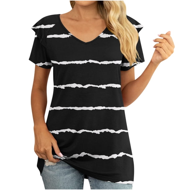 Blusa de manga con volantes y túnica recortada para mujer, informal, sexy, a la moda, para verano OAVQHLG3B Store lin121212
