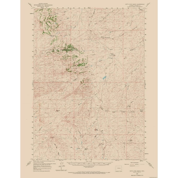 Topographical Map - Fifty Five Ranch Wyoming Quad - USGS 1959 - 23 x 29.80 - Vintage Wall Art