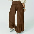 thumbnail image 4 of FUNUONY Women's Wide Leg Pants Flowy Pants for Women Casual Palazzo Trousers Loose Fit High Waisted Drawstring with Pocket Women's Elastic High Waist Wide Leg Beach Loose Pants Coffee L, 4 of 5