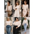thumbnail image 6 of Women's Boat Neck 3/4 Sleeve T-Shirt, Cotton Modal Slim Fit Top, Beige, S, 6 of 7