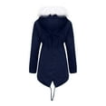 thumbnail image 5 of IROINNID Women's Mid-Length Hoodie Parka Coat Solid Color Long Sleeve Warm Winter Long Coat Jacket Slim Outwear, Navy, 5 of 7