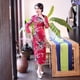 thumbnail image 1 of Cheongsam largo de satén con estampado de agujeros multicolor de otoño, talla grande, estilo retro, ajustado, para banquetes, pasarela, 1 of 6