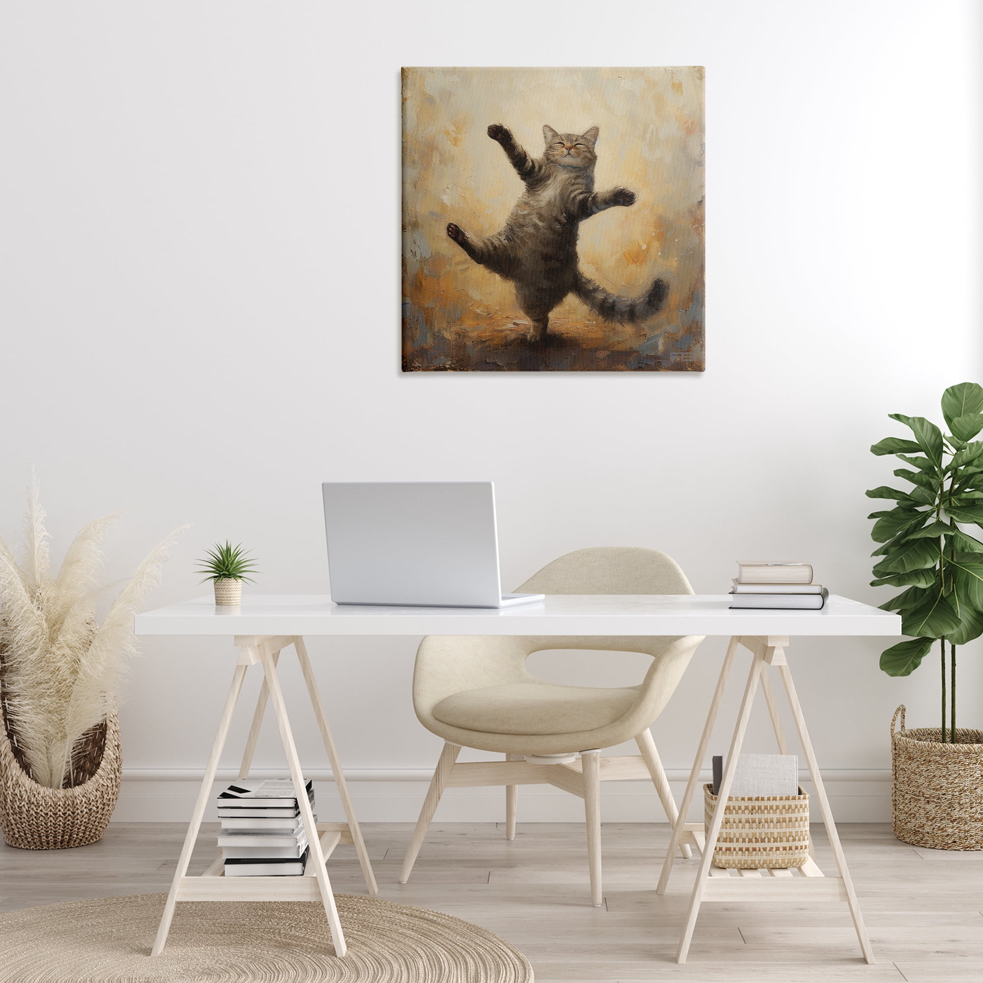 Stupell Industries Dancing Tabby Cat Animals & Insects Painting Gallery Wrapped Canvas Art Print Wall Art, 30 x 30