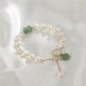thumbnail image 2 of Pulsera ajustable de jade con cuentas Joyería barroca de piedra verde Encanto de eslabones en tono dorado. perla de la vendimia JAMW Sencillez, 2 of 5