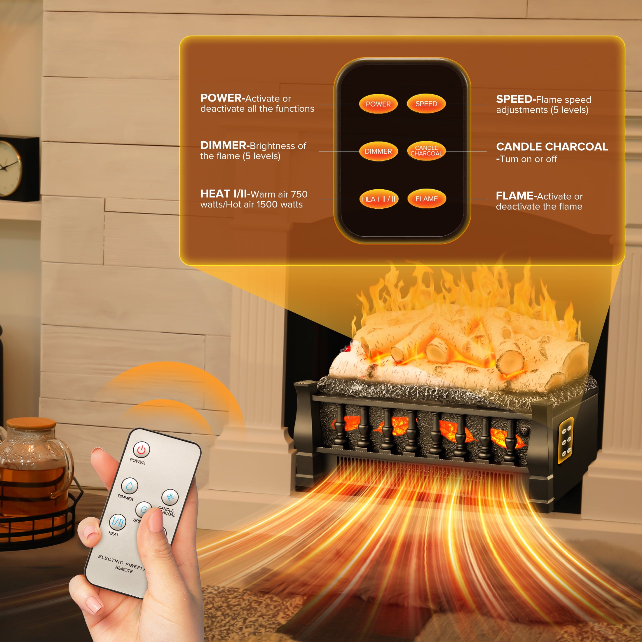 KISSAIR Electric Fireplace 20.53 in x 11.51 in Floor Standing, 5100 BTU, Electric Indoor Fireplace