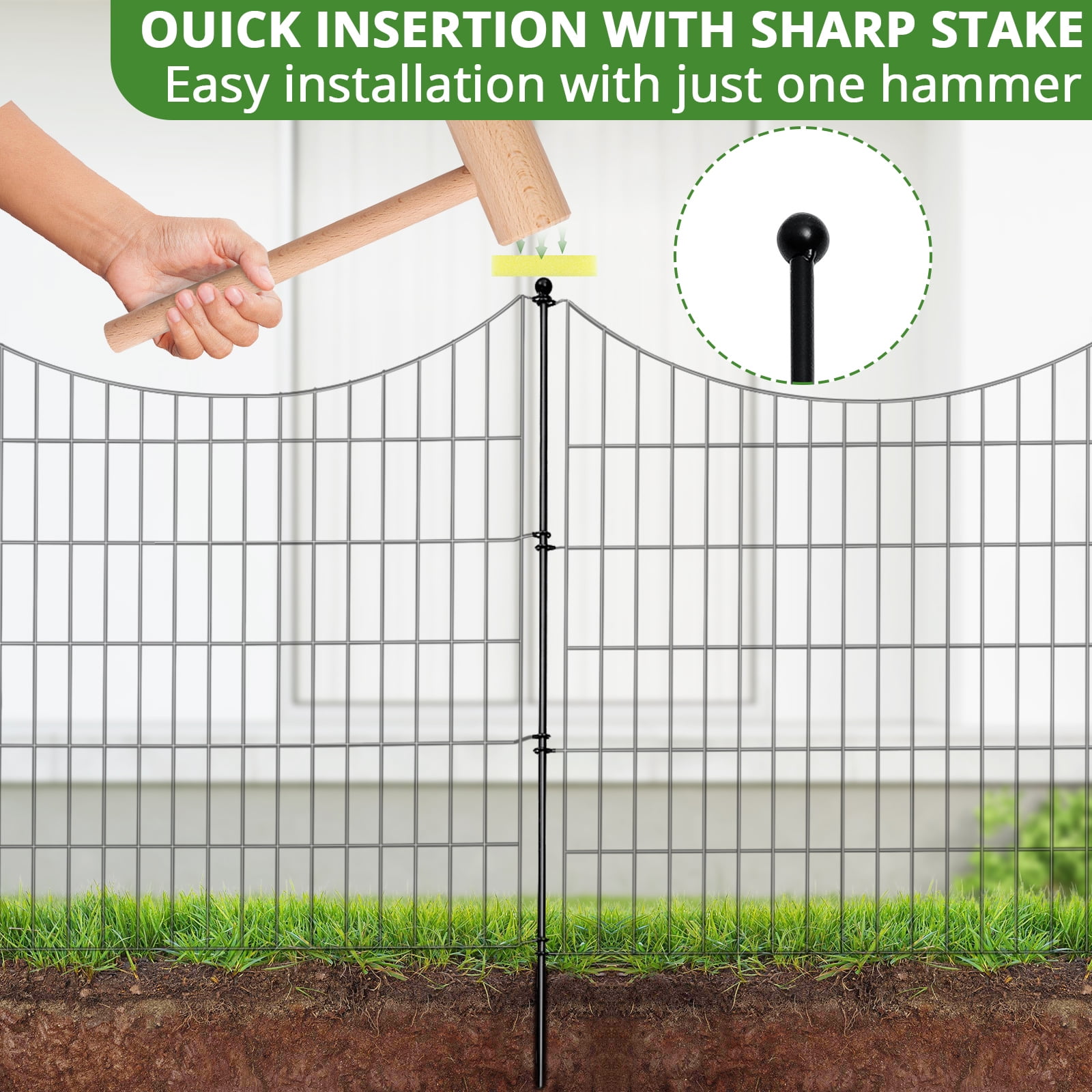 BSHAPPLUS® Garden Fence 10 Pack ,33in (H) x 24ft (L) Metal Fence,Rustproof Decorative Fence,Animal Wire Fence,Wrought Iron Fence, Outdoor Picket Fencing No-Dig for Yard, Lawn and Patio Borders