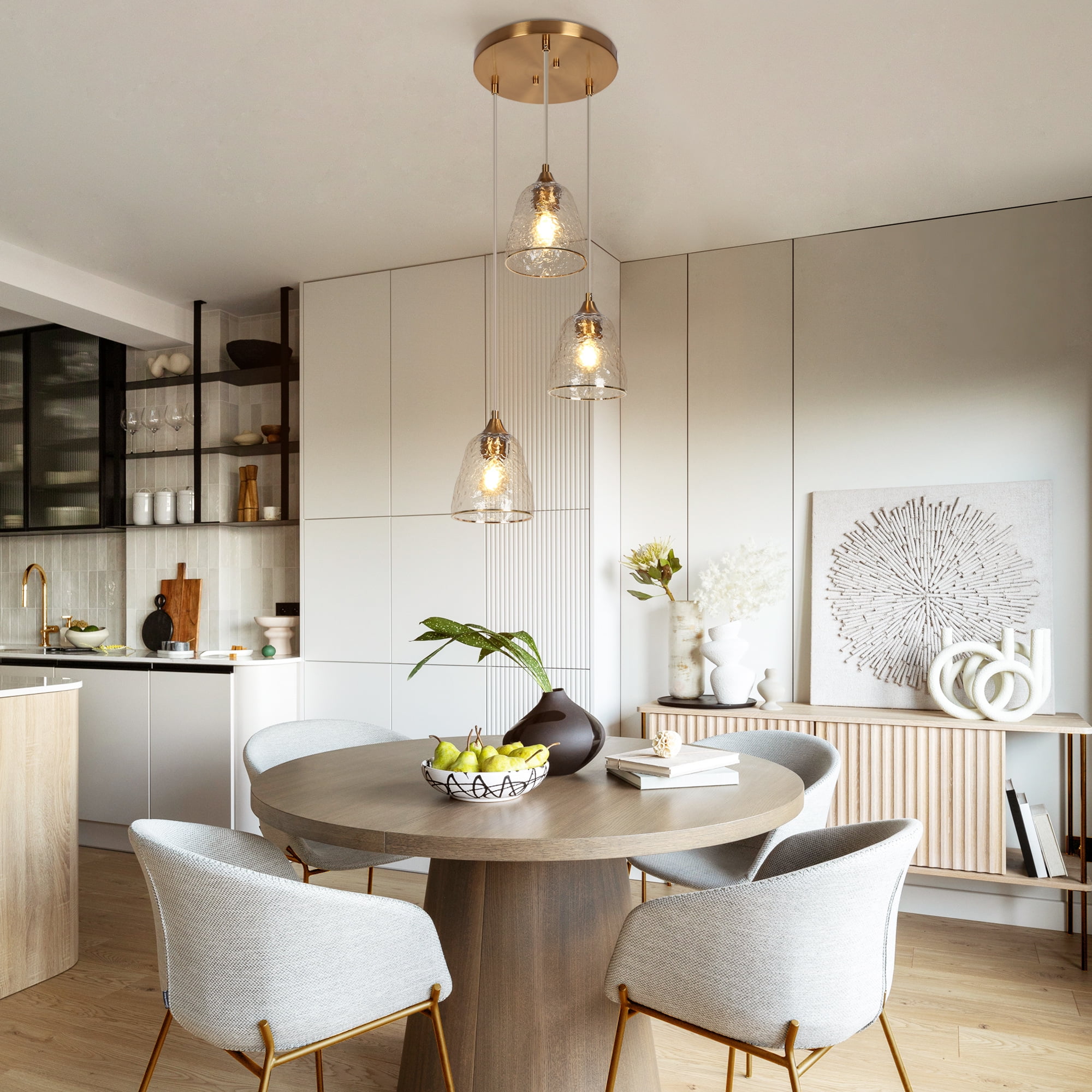 LNC 3-Light Gold Modern/Contemporary Art Glass Bell LED Pendant Light, For Kitchen Island