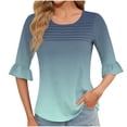 thumbnail image 2 of GERsome Short Sleeve T-Shirts for Women Trendy 3/4 Ruffle Sleeve Crew Neck Loose Fit Shirts Gradient Print Summer Casual Tunic Tops, Sizes S-3XL, 2 of 7