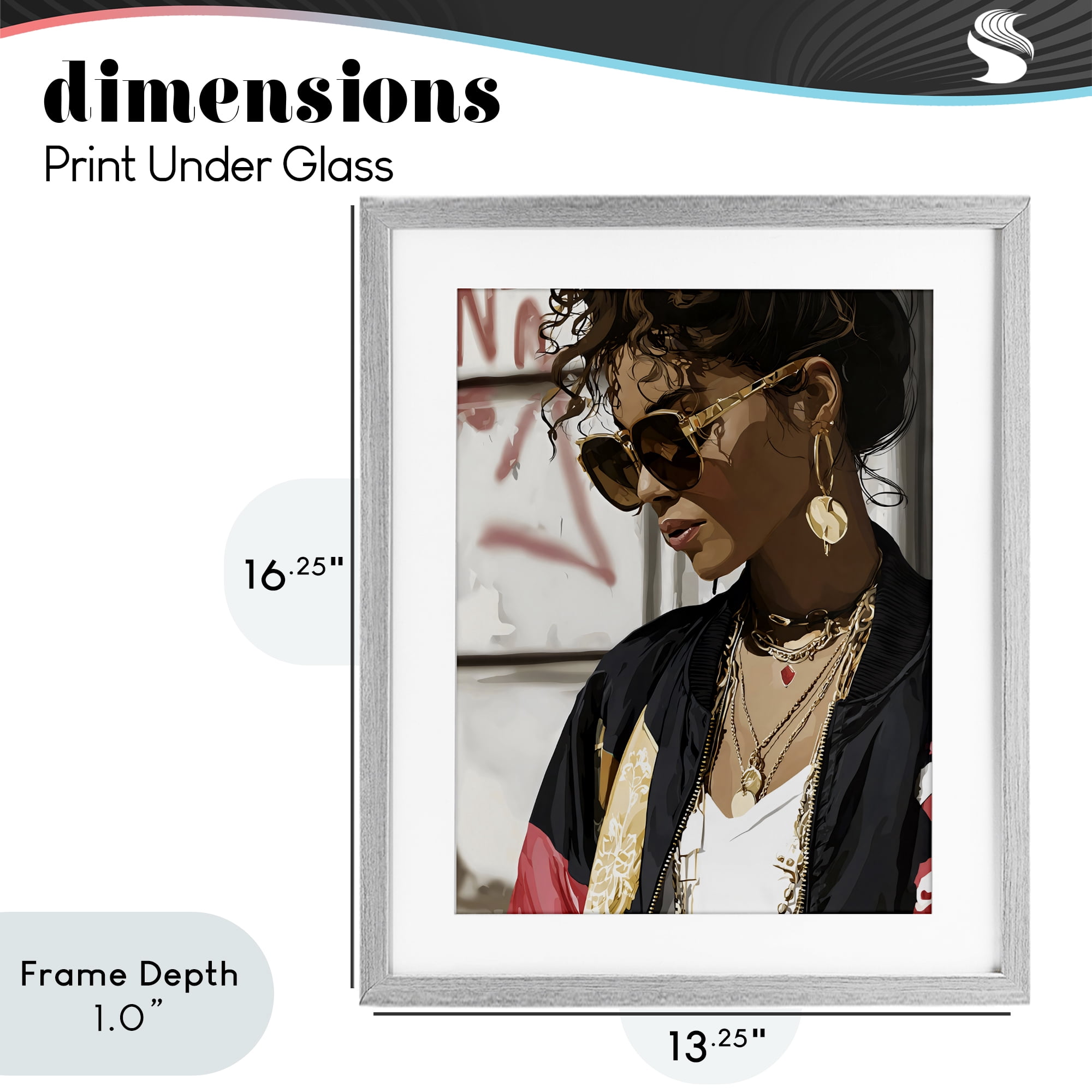 Stupell Industries Woman in Sunglasses With Jewelry Gray Framed Print Under Glass, design by Franklyn Gregory
