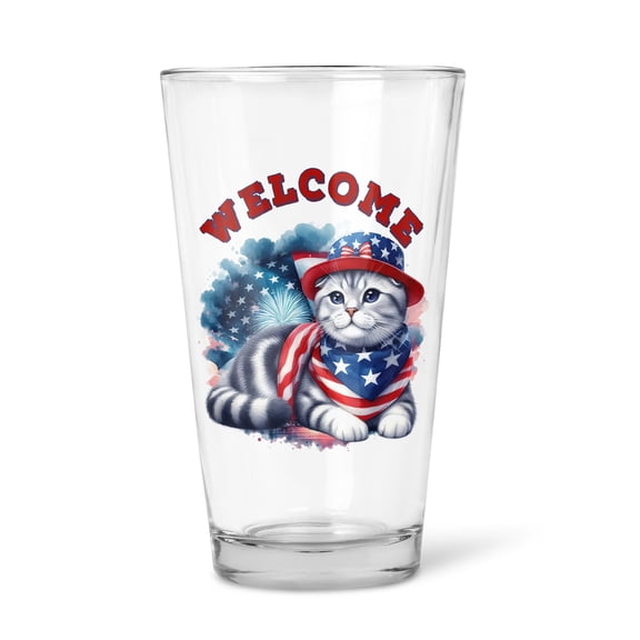 Scottish Fold Patriotic Welcome for 4Th of July Independence Day 16oz Pint Beer Glass Mug Cat Lover Kitten Owner Gifts Beer Glasses Cup - 00010