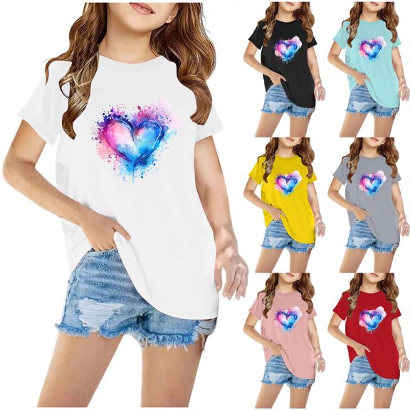 Lovzfmll Toddler Girl's T-Shirts, Graphic Print Short Sleeve Tee, Casual Loose Fit Pullover Graphic Tees for 3-4 Years