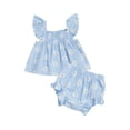 thumbnail image 1 of Baby Girl Daisy Outfit Smocked Fly Sleeve Babydoll Tops Ruffle Shorts, 1 of 7