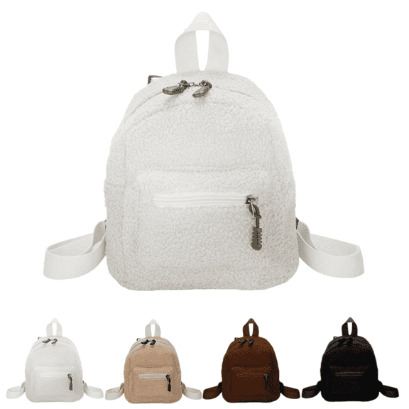 Small Backpack Purse for Women Soft Fluffy Casual Daypack Cute Mini Travel Shoulder Bag with Zipper, White