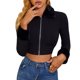 thumbnail image 1 of Moda mujer Crop Tops acanalado de punto con cremallera cuello de piel sintética manga larga bombarde Abanopi Negro/Pequeña, 1 of 7